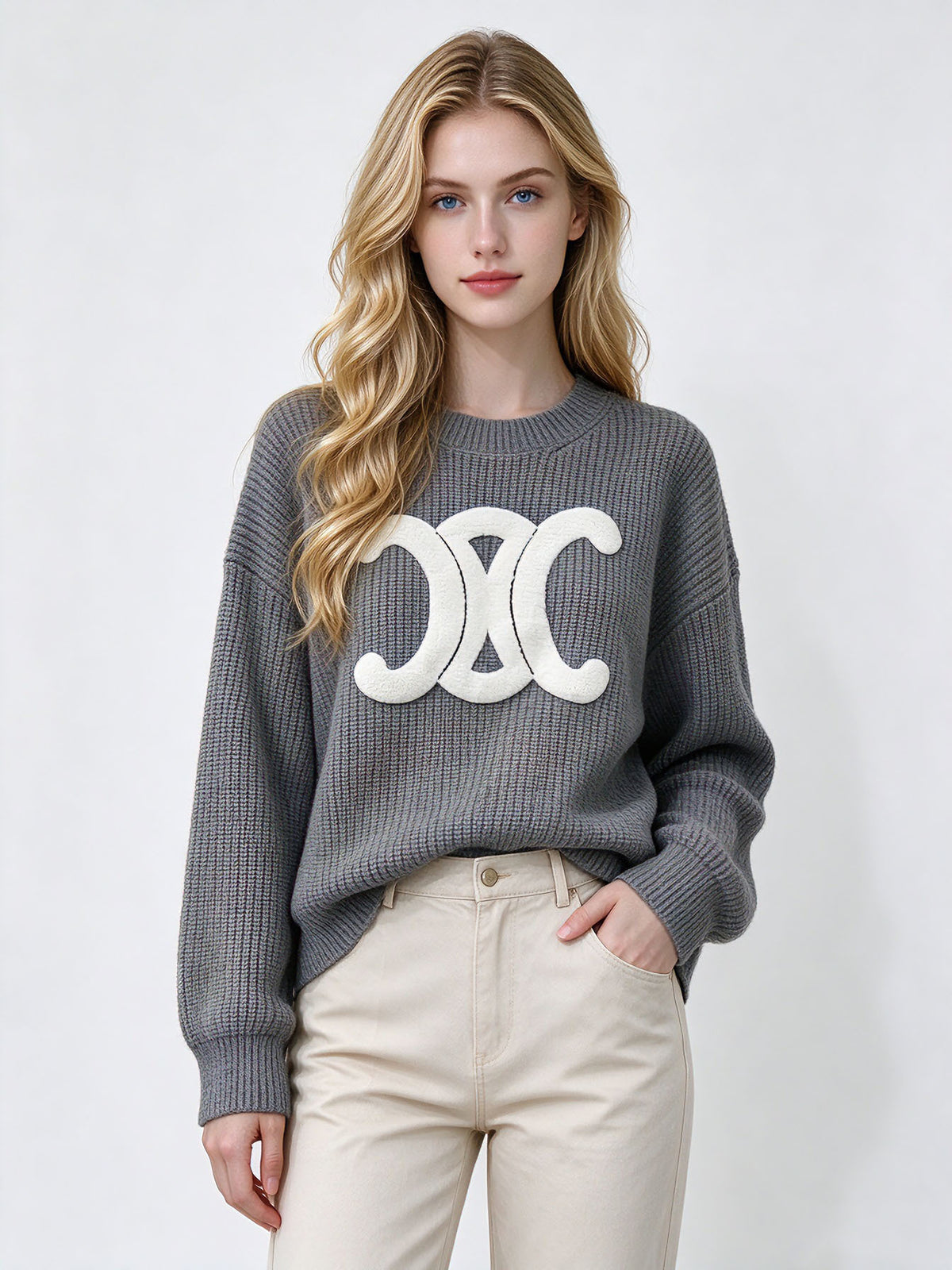 Women's Knit Top EC | Gray and Milky White