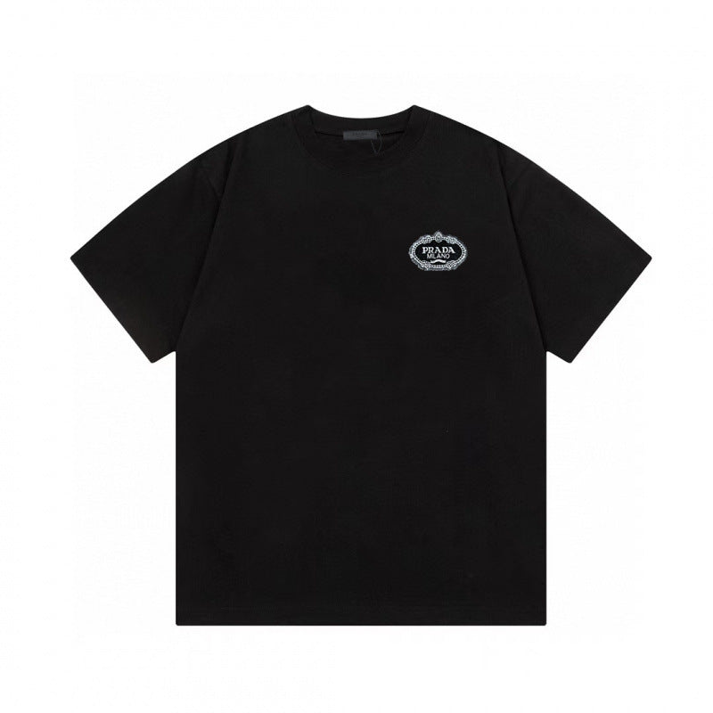 Camiseta de triángulo triángulo de alta edición alta de edición transfronteriza de PRA Pujia, unisex verano, suelta y versátil de manga corta con estampado