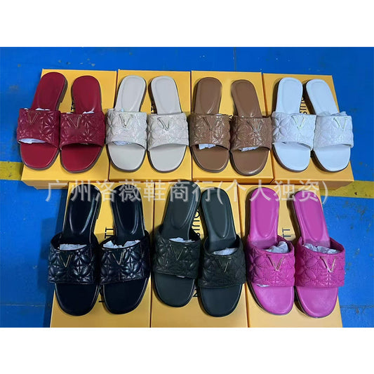 Zapatillas de gama alta de Donkey para mujer, nuevas bailarinas de talla grande en verano 2025, suelas blandas con letras metálicas