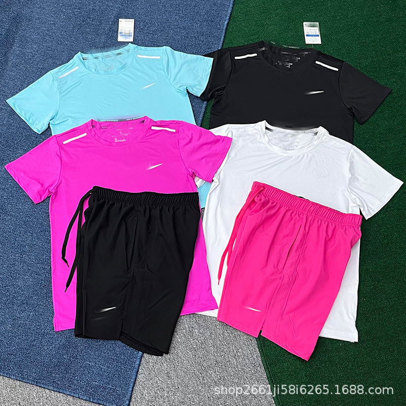 Conjunto de running deportivo nuevo y de secado rápido, transpirable, holgado y casual de manga corta para hombres y mujeres
