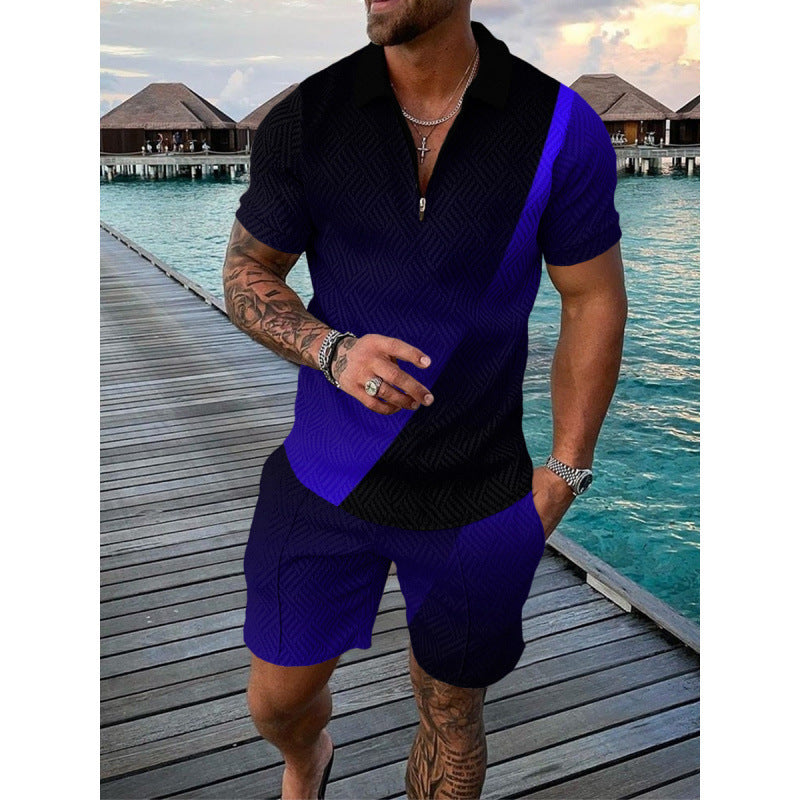Conjunto de dos piezas de manga corta y pantalones cortos de Amazon de verano transfronterizo 2024 para comercio exterior, conjunto deportivo casual masculino