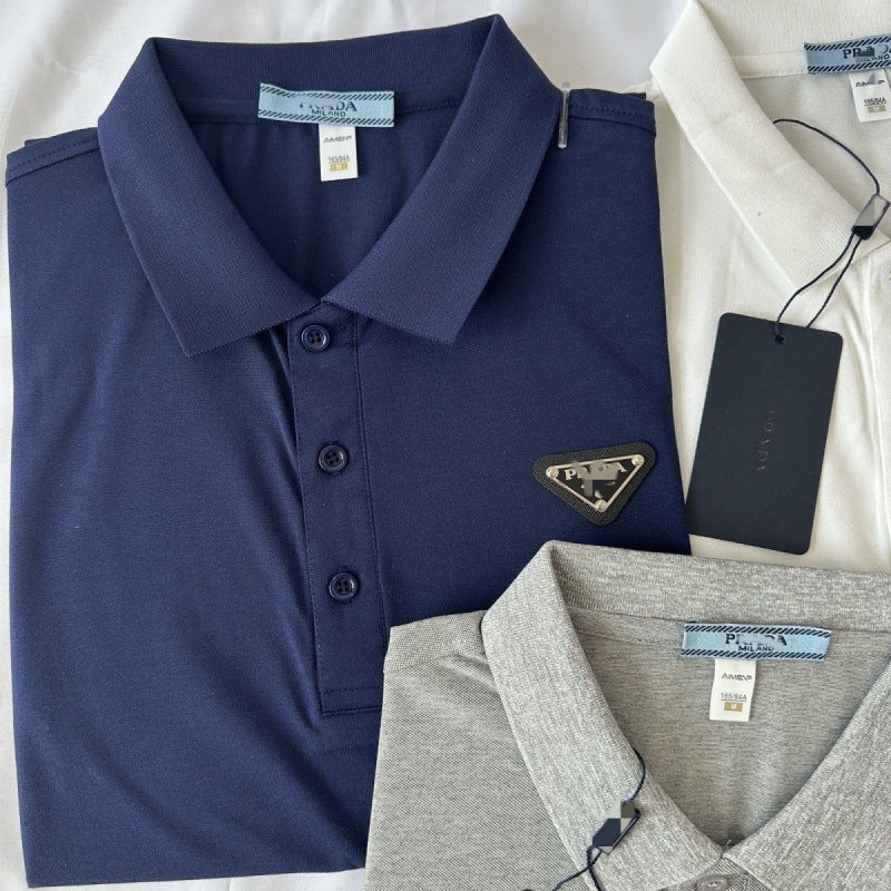 Polo Hombre Manga Corta | Logo Metálico Triangular | Clásico Casual