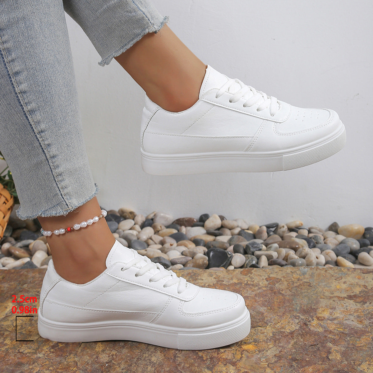 Zapatillas blancas explosivas transfronterizas de Amazon, zapatillas nuevas para estudiantes con cordones de primavera y verano, zapatillas de correr con suela blanda, zapatillas antideslizantes de suela plana para mujer