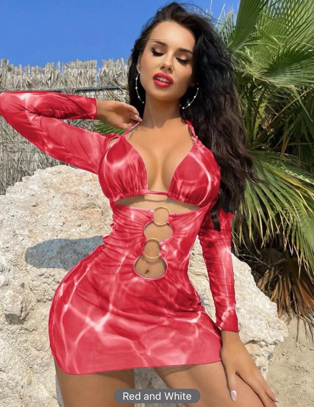 Nuevo bikini de manga larga de manga larga de rejilla de malla multicolor de Amazon 2024 2024