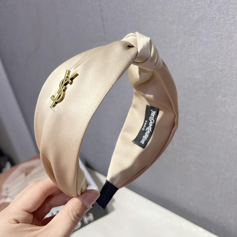 Diademas de satén de alta gama europeas y americanas con tejido cruzado, diademas lisas de borde ancho, pinzas planchadas, elegantes accesorios triangulares para el cabello