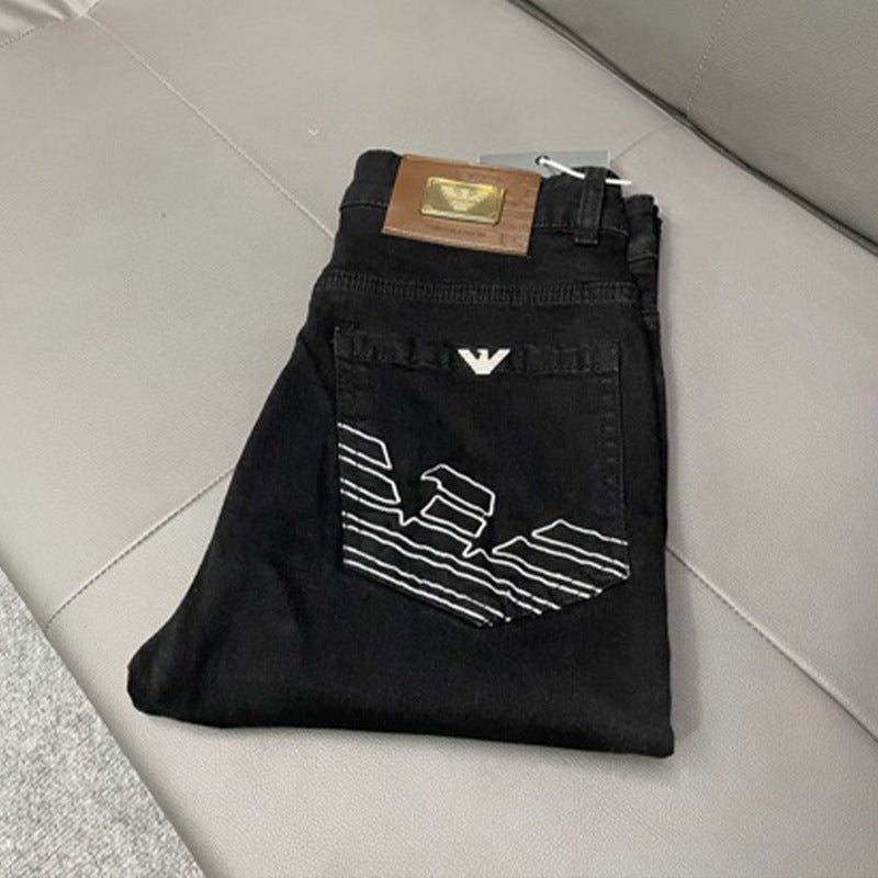 Jeans Neri Ricamati Uomo Slim Gamba Dritta | Black Eagle