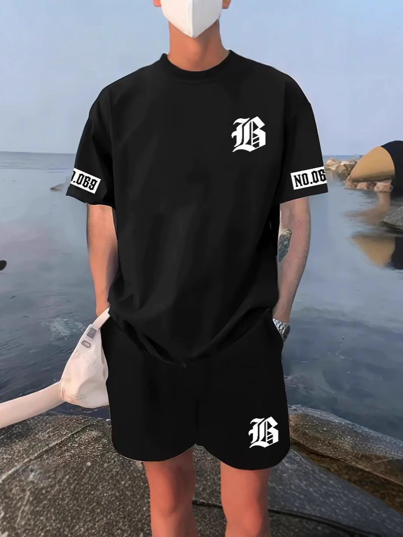 Set de camisetas deportivas de Los Ángeles con camisetas de manga corta de nueva moda transfronteriza europea y americana, ropa deportiva casual con el alfabeto de Los Ángeles