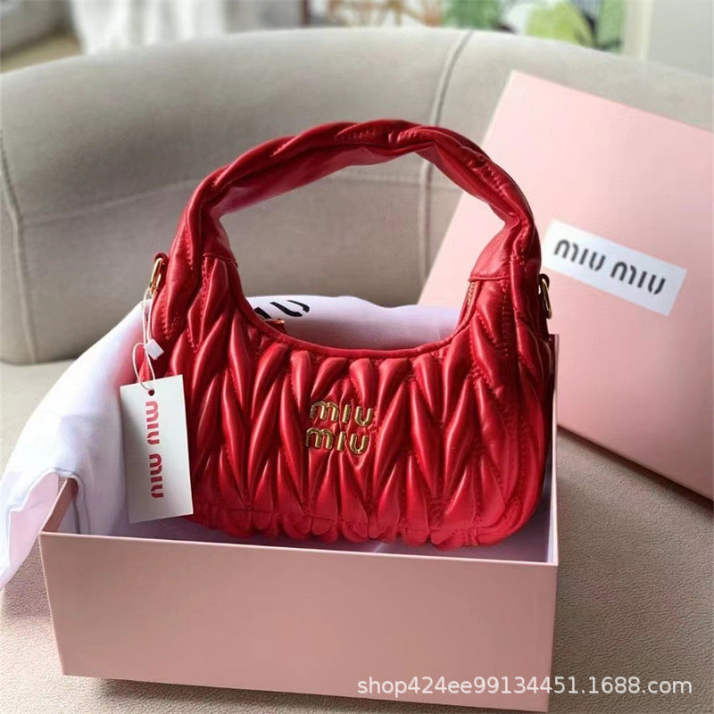 Miu Home Nuevo bolso de empanadillas de mano, Bolsa de mano de comercio exterior, Bolso de mujer, Mini bandolera de un solo hombro, Hilos bordados Caseros con nubes plisadas