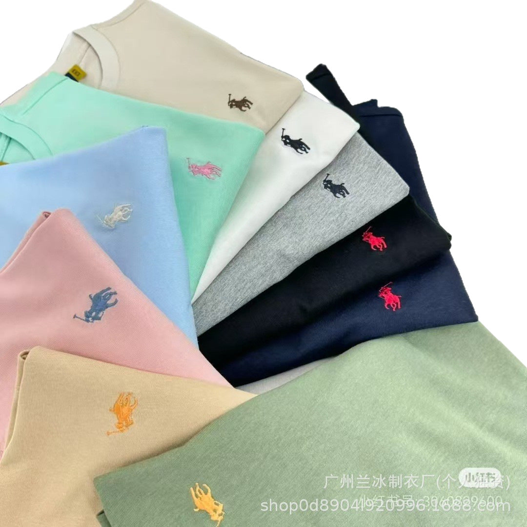 Comercio exterior Paul T-shirt LF Logo de pony bordado de cuello redondo para mujer de manga corta de algodón puro y media manga para hombres, sudadera base versátil tendencia