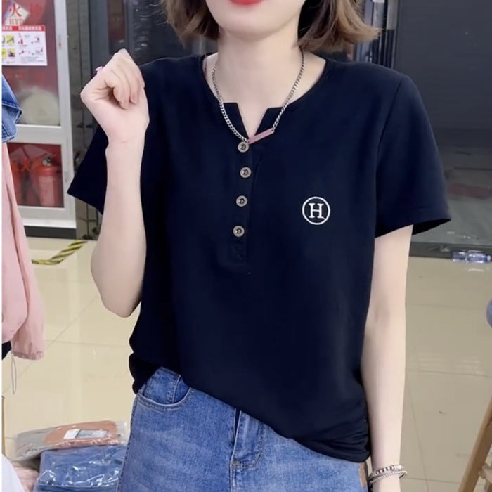 Camiseta de manga corta para mujer, camiseta informal de verano de talla grande y suelta para cubrirse la barriga y una nueva blusa informal versátil para mujeres