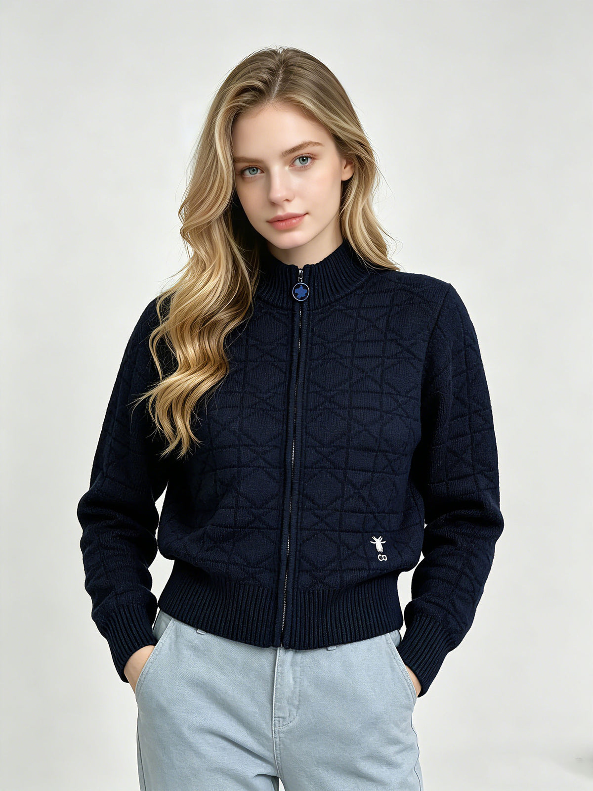 Women's CD Knit Cardigan | Zip Up And High Neck