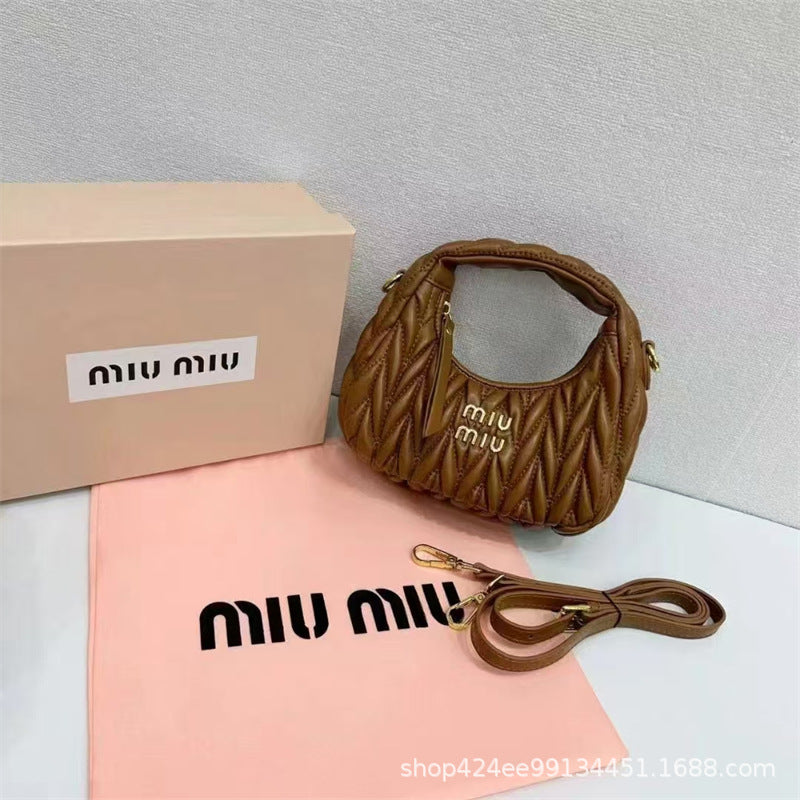 Miu Home Nuevo bolso de empanadillas de mano, Bolsa de mano de comercio exterior, Bolso de mujer, Mini bandolera de un solo hombro, Hilos bordados Caseros con nubes plisadas