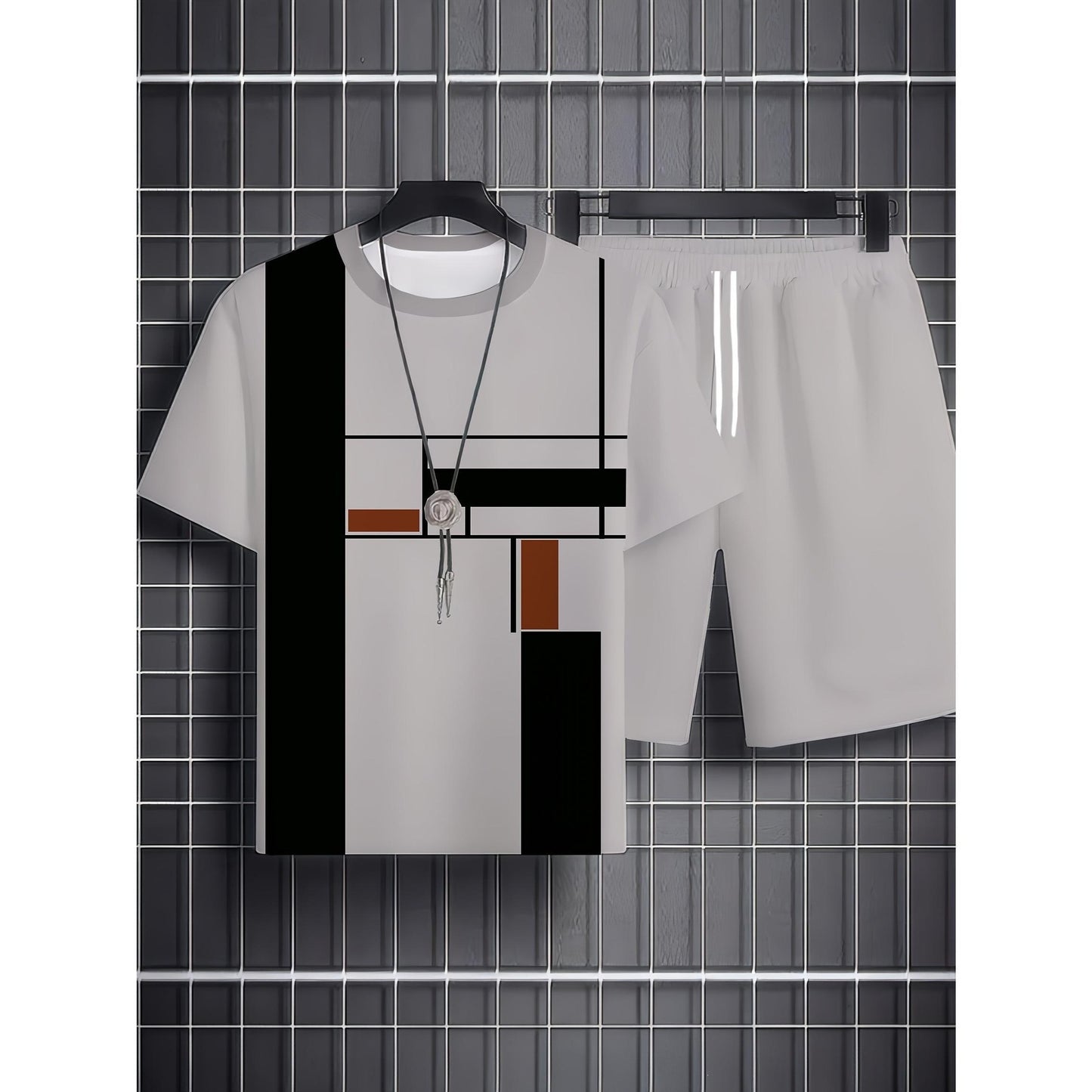 Conjunto casual de hip-hop casual de verano con impresión digital 3D de Amazon de Amazon lleva pantalones cortos de cuello redondo y manga corta sueltos