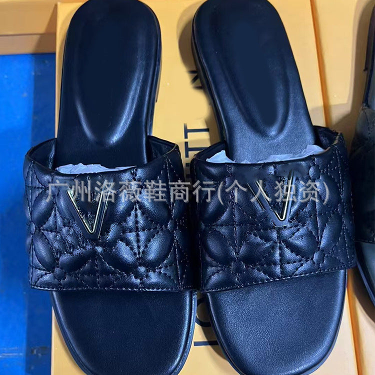 Zapatillas de gama alta de Donkey para mujer, nuevas bailarinas de talla grande en verano 2025, suelas blandas con letras metálicas