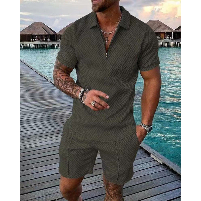 Conjunto de dos piezas de manga corta y pantalones cortos de Amazon de verano transfronterizo 2024 para comercio exterior, conjunto deportivo casual masculino