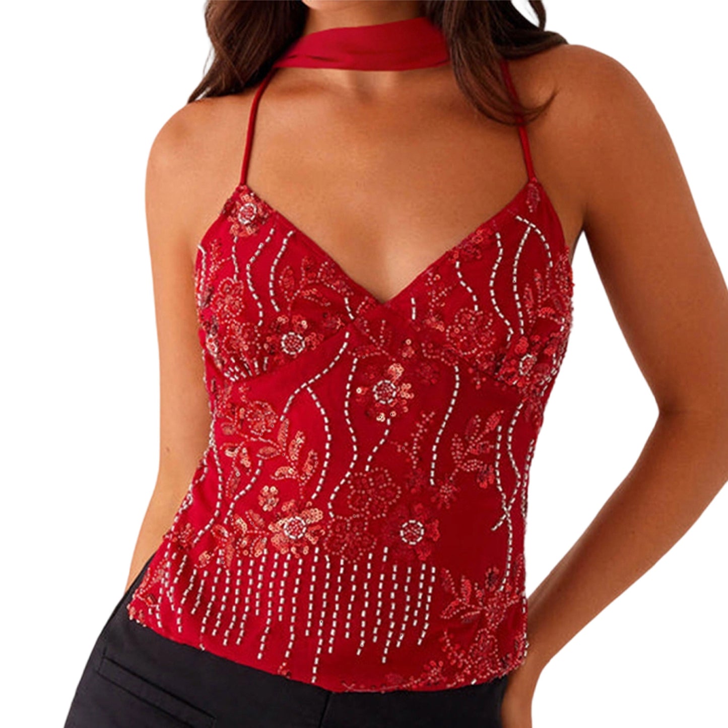 Nueva camiseta europea y americana de verano transfronteriza de Amazon 2025 Bordado brillante Chaleco fino Camisola sexy de Spice Girl