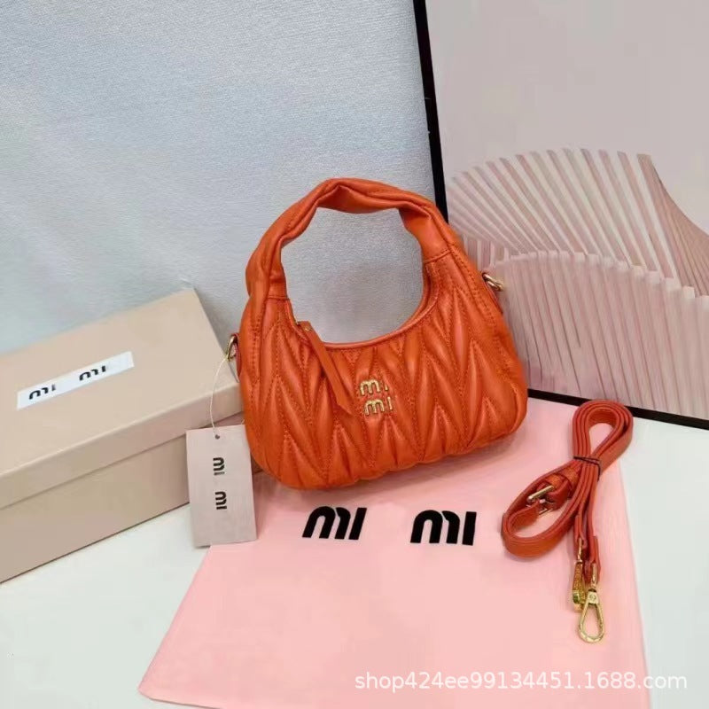 Miu Home Nuevo bolso de empanadillas de mano, Bolsa de mano de comercio exterior, Bolso de mujer, Mini bandolera de un solo hombro, Hilos bordados Caseros con nubes plisadas