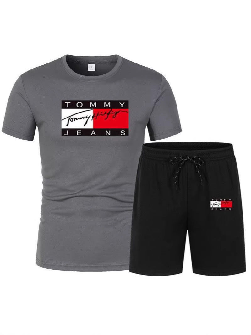 Conjunto casual casual de manga corta para hombre de manga corta en ventas 2025: pantalones cortos de talla grande transpirables de malla + conjunto de camiseta de dos piezas