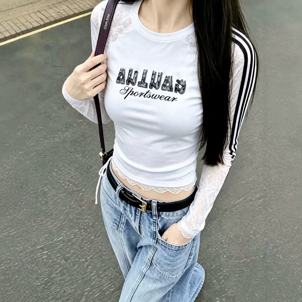 レディース 長袖Tシャツ AD | メッシュ＆レース