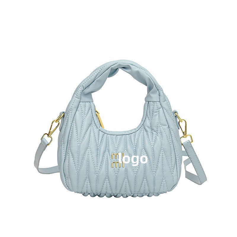 El nuevo bolso de nube plisado de MIU, bolso de mano, bolso de axila, moderno y versátil, bolso de hombro de cuero suave femenino