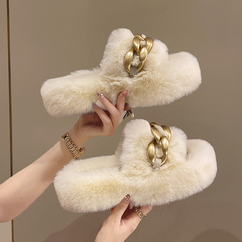 Las zapatillas de cadena de suela gruesa para mujeres llevan el nuevo algodón de peluche explosivo de primavera e verano de celebridades de Internet en otoño e invierno en 2024