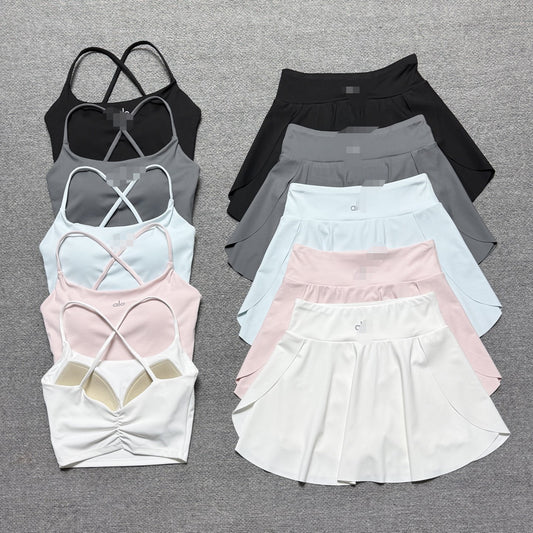 Ah, transfronterizo, falda plisada nueva, chaleco de yoga, conjunto de falda de tenis, conjunto de falda de golf, conjunto de dos piezas para correr fitness
