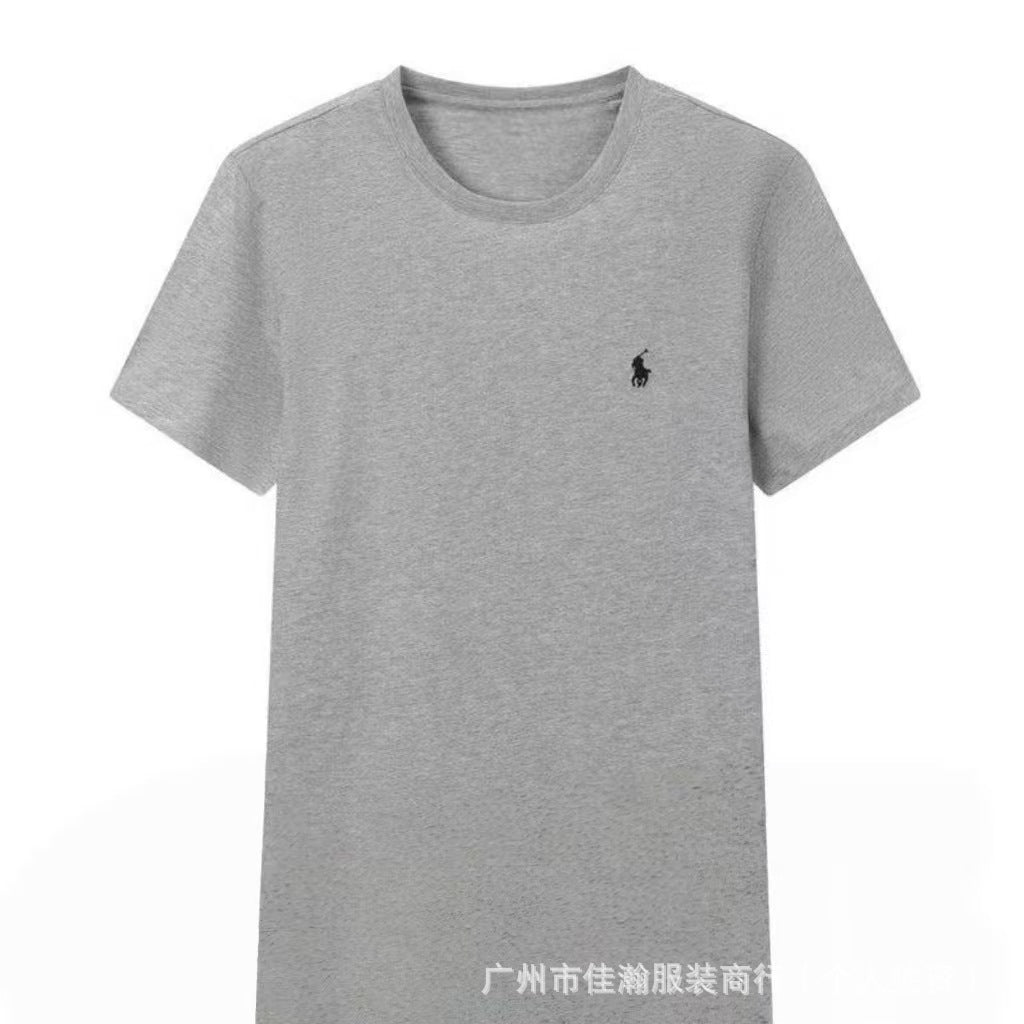 Comercio exterior transfronterizo, camiseta de verano bordada con cuello redondo, camisa base unisex de algodón de manga media, camiseta versátil de manga corta