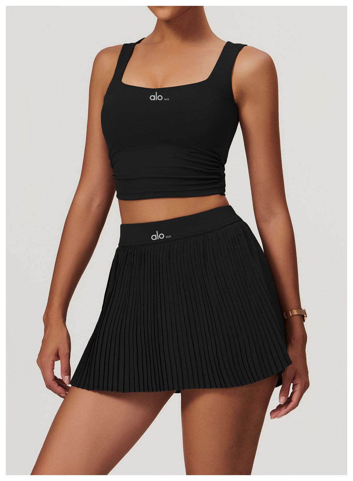 Conjunto de falda de tenis de ALOSCO, set de yoga para exteriores, camiseta de sujetadores de dos piezas, falda deportiva antideslizante de secado rápido