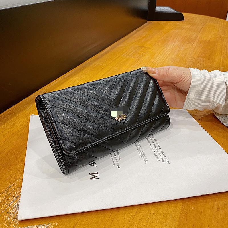 Hilo de bordado para carteras transfronterizas al por mayor, nuevo diseño de nicho de lujo ligero coreano, gran capacidad, ranura multitarjeta, billete largo, cartera larga