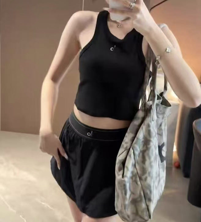 Combinación de chaleco + falda de malla: conjunto deportivo de verano para mujer, falda corta fitness para mujer, conjunto de camiseta de dos piezas para ajustarse rápido y de secado rápido, moderno