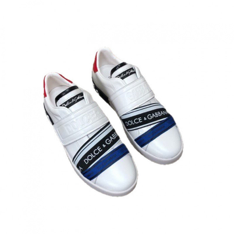 Zapatillas casuales de cuero hombre familia DG | Velcro blancas versátiles