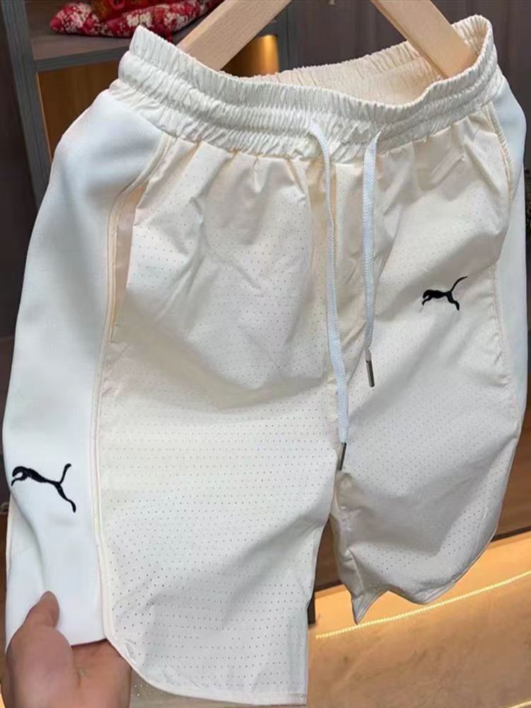 Pantalones cortos de hombre, pantalones finos de malla veraniega, pantalones de seda hiela de secado rápido, pantalones cortos rectos, pantalones de playa de moda transpirables