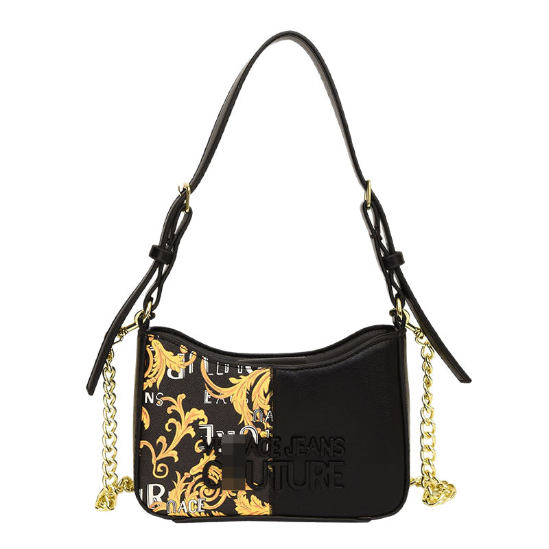Bolsa de brazo de diseño francés de nicho, nueva moda casual de alta gama, versátil con costura y cadena estampada de alta gama, bolso de hombro