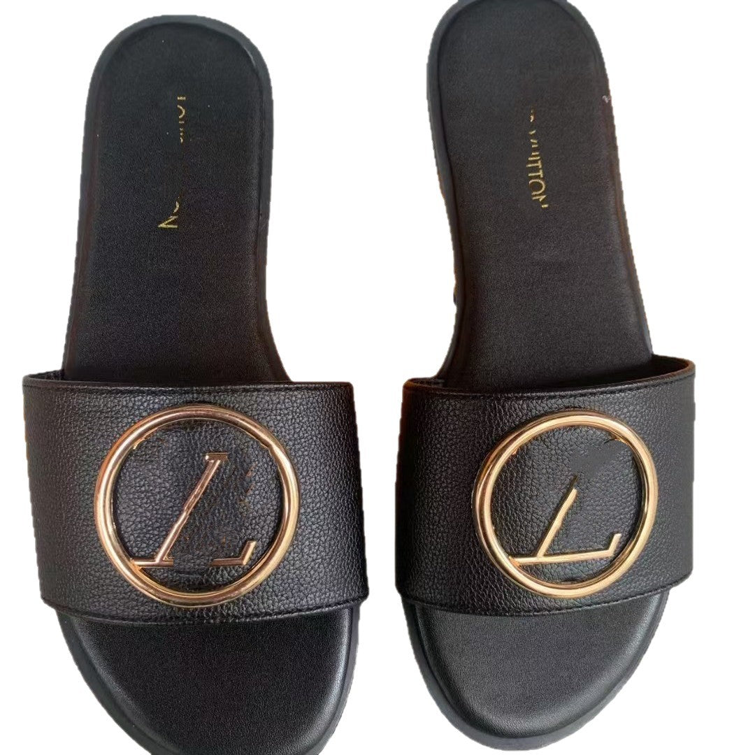 Sandalias nuevas de herraje de la familia V, zapatillas de moda afroeuropeas y americanas de verano para ropa exterior femenina
