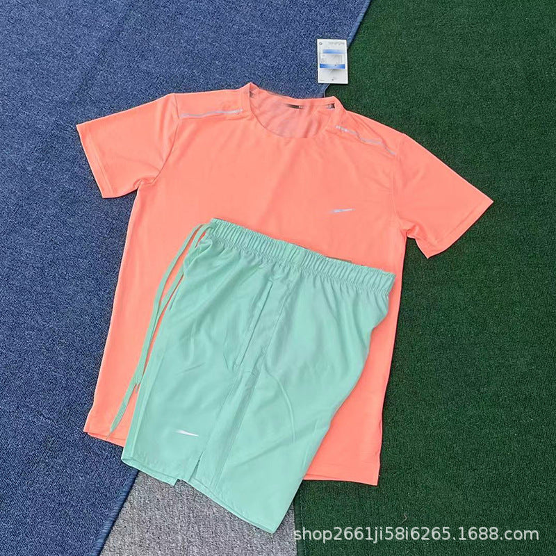 Conjunto de running deportivo nuevo y de secado rápido, transpirable, holgado y casual de manga corta para hombres y mujeres