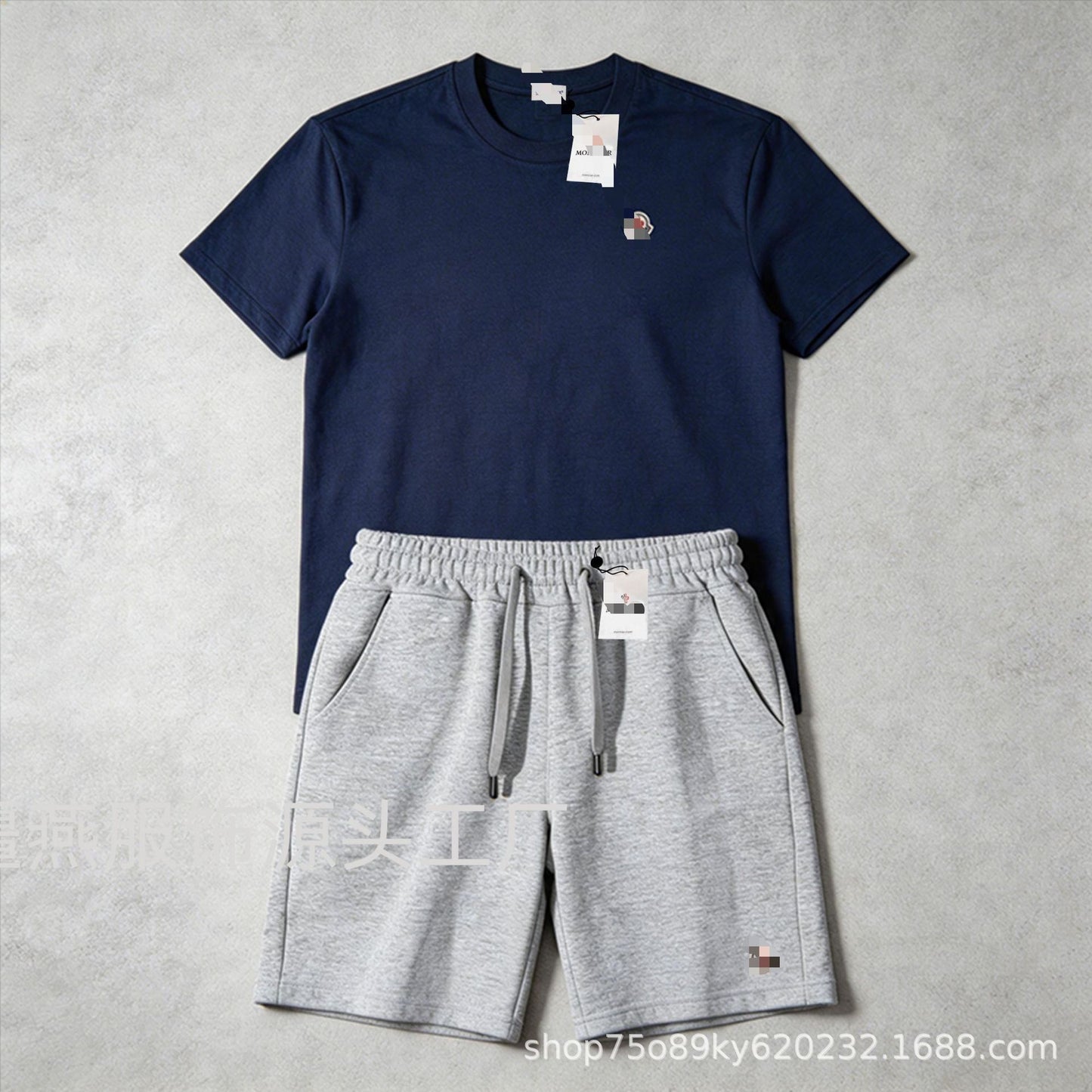Conjunto versátil de pantalones cortos de algodón Hua para hombre auténtico + conjunto de dos piezas con etiqueta de cuello con cordón