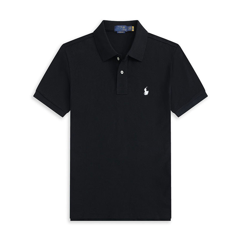 Verano 2025 Comercio Exterior RLoro Camiseta Raco Ralph Lawrence Camiseta de Manga Corta Hombre Logo de Solapa Pony Bordada Ropa Casual Bordada
