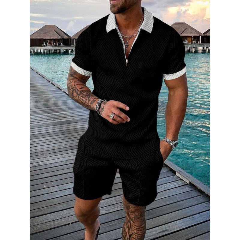 Conjunto de dos piezas de manga corta y pantalones cortos de Amazon de verano transfronterizo 2024 para comercio exterior, conjunto deportivo casual masculino