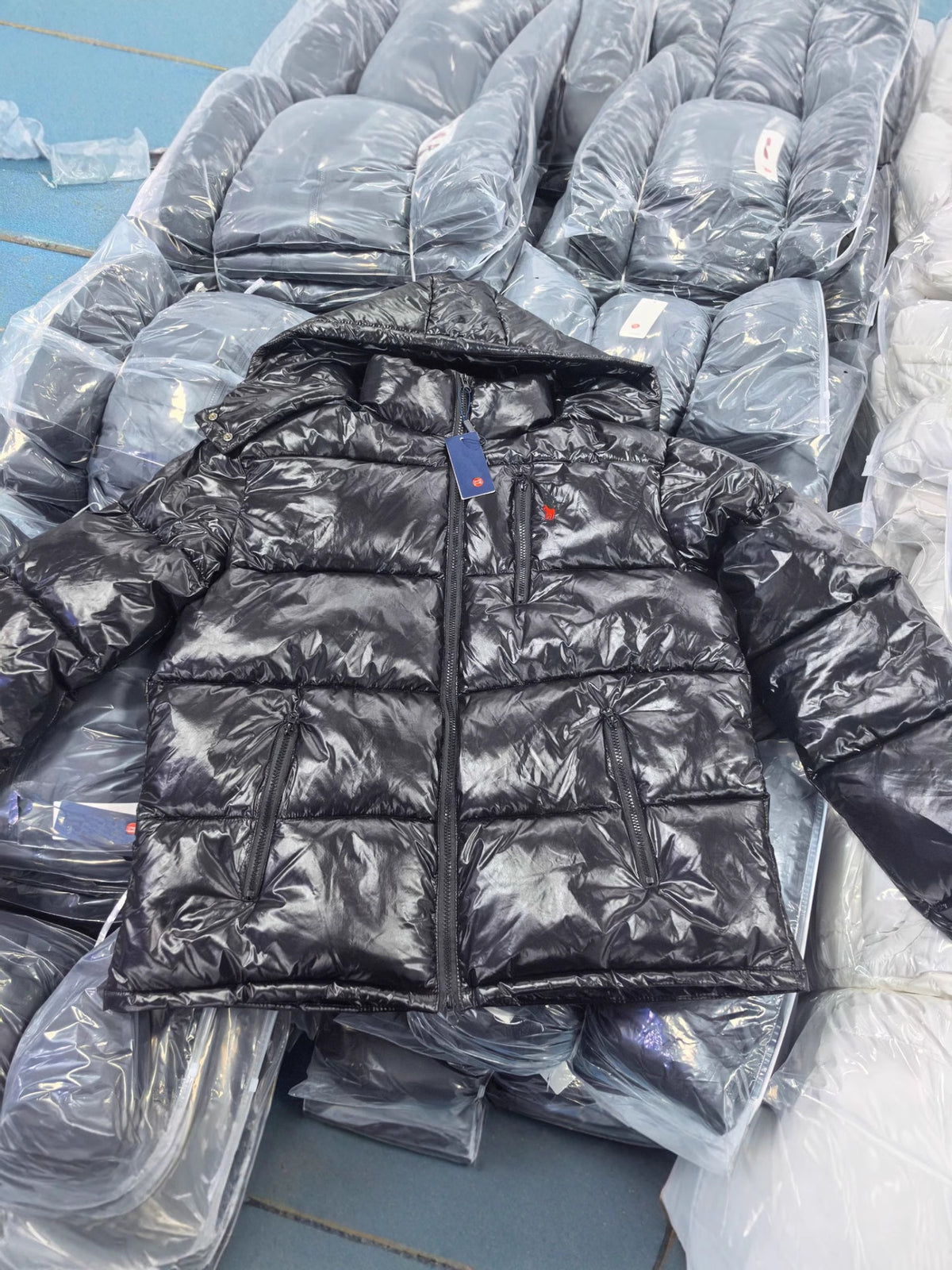 Fuente Fábrica Transfronteriza RL de alta calidad Inicio 2025 Nueva chaqueta de plumas bordada con etiqueta brillante