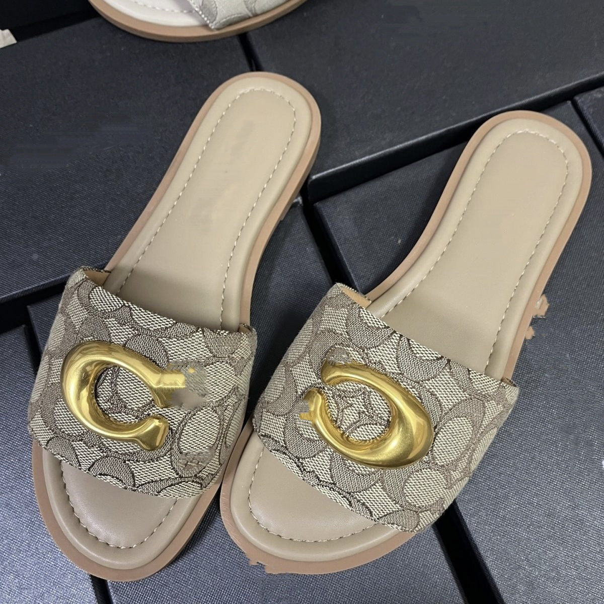 Prendas exteriores estilo francés estilo Style C con hebillas metálicas para mujer, zapatillas refrescantes versátiles y de moda 2025