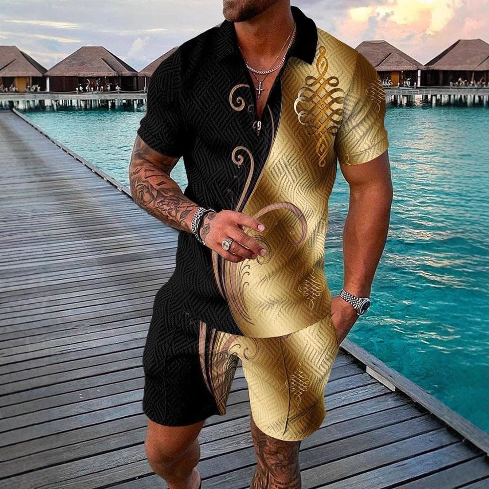 Conjunto de dos piezas de manga corta y pantalones cortos de Amazon de verano transfronterizo 2024 para comercio exterior, conjunto deportivo casual masculino