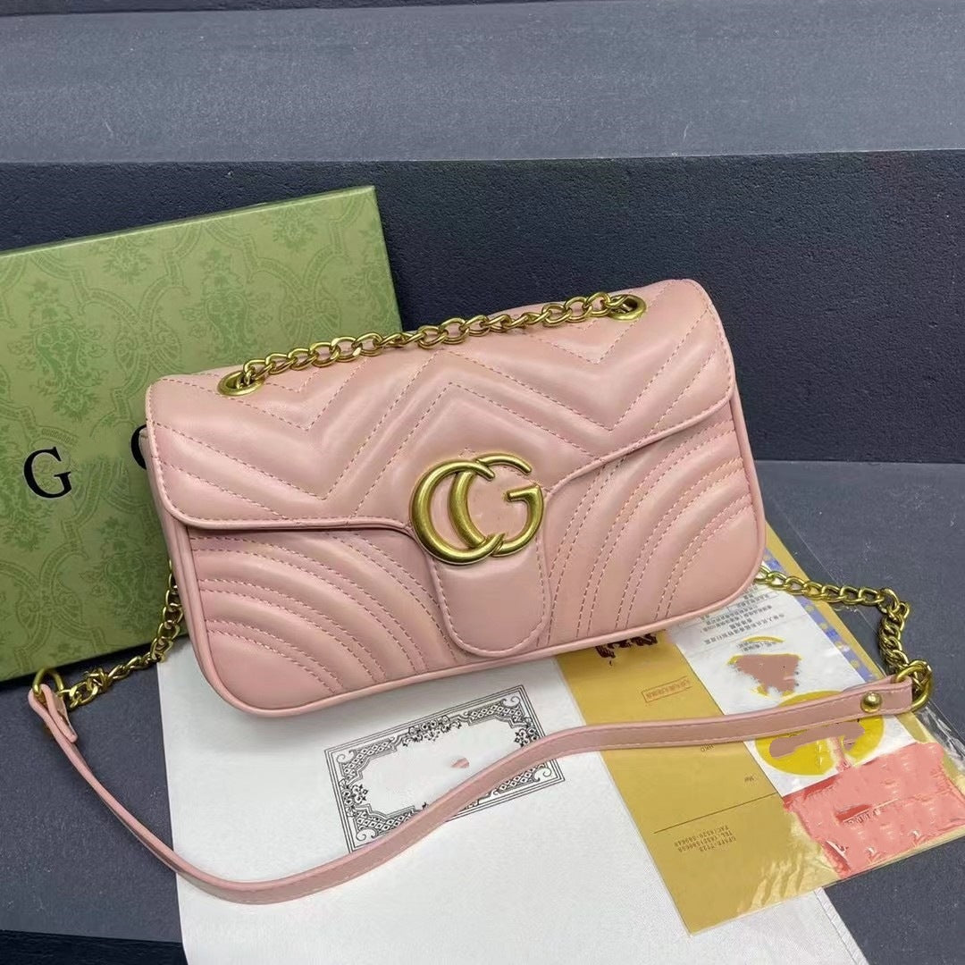 Bolso doble G para mujer, bolso Gucci clásico estilo Chanel con cadena de la línea de bordados con diamantes, bolso bandolera de un solo hombro de alta gama