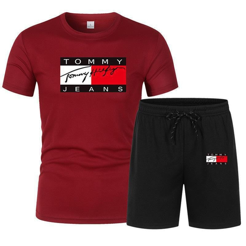 Conjunto casual casual de manga corta para hombre de manga corta en ventas 2025: pantalones cortos de talla grande transpirables de malla + conjunto de camiseta de dos piezas