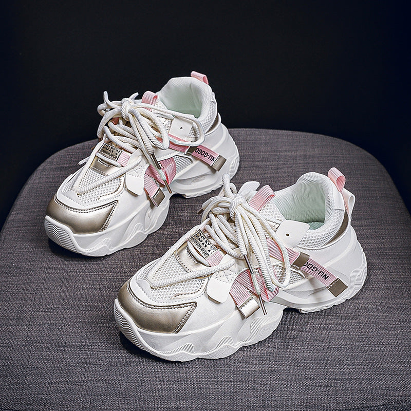 en la versión coreana de las nuevas zapatillas de padre zapatillas de otoño 2025 para mujer, zapatillas de estudiante, zapatillas casuales para correr que elevan la plataforma