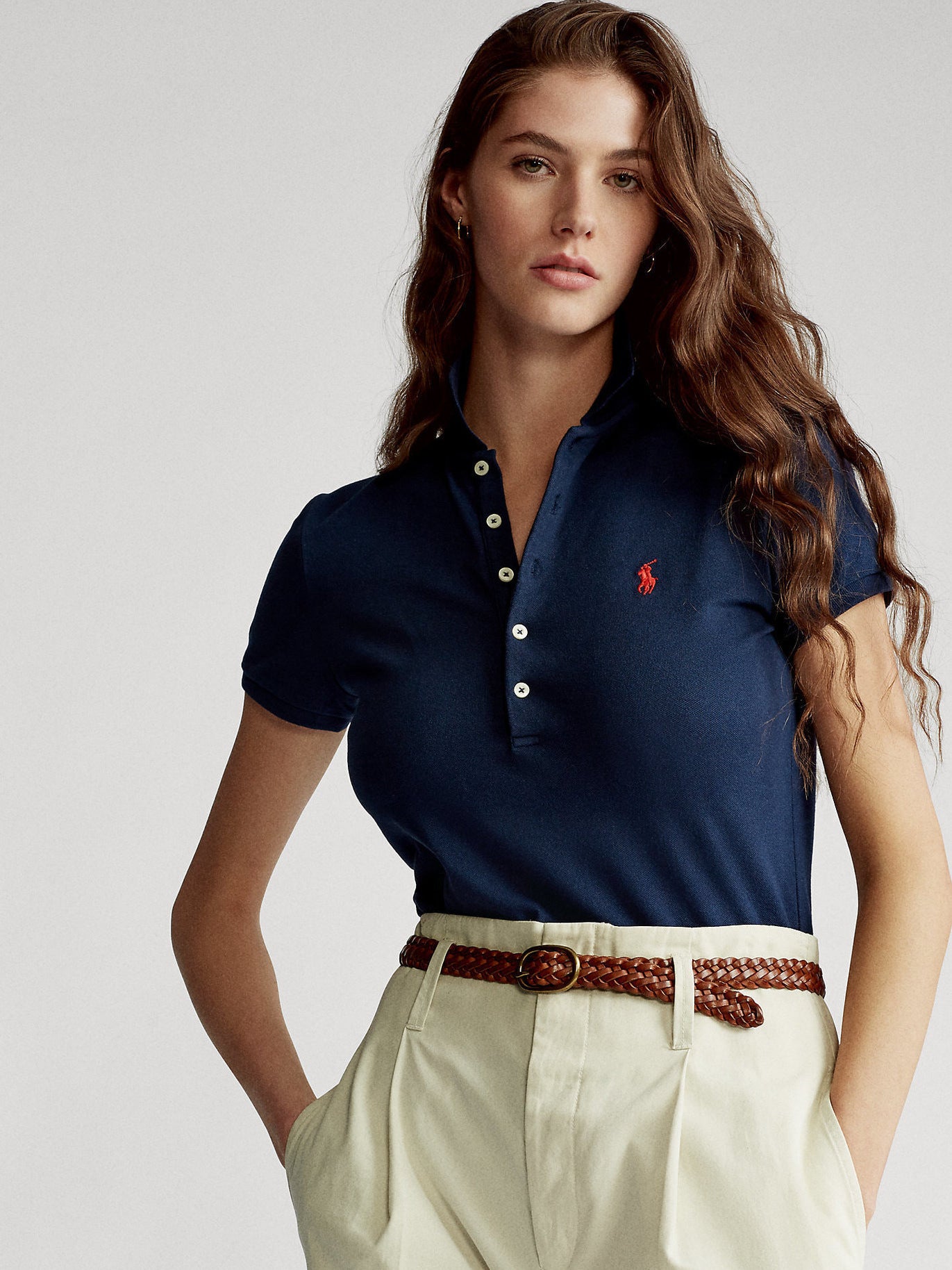 Logo de Summer Little Horse 2026: Polo de manga corta para mujer, camisa Paul de mujer de cinco botones ajustada, camiseta de algodón puro con cuello abatible