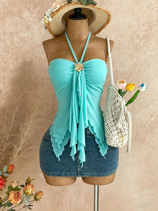 Damen-Neckholder-Top schulterfrei Sommer Urlaub