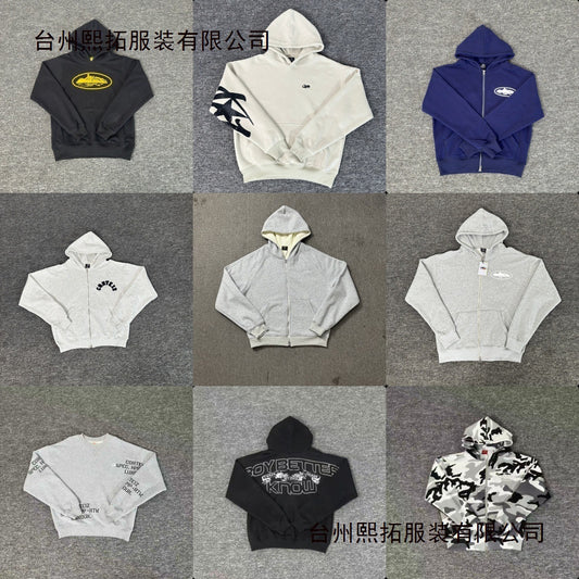 New 2025 cross-border set with embroidered minimalist lettering, high-street fashion loose cardigan, hoodie, and casual pants