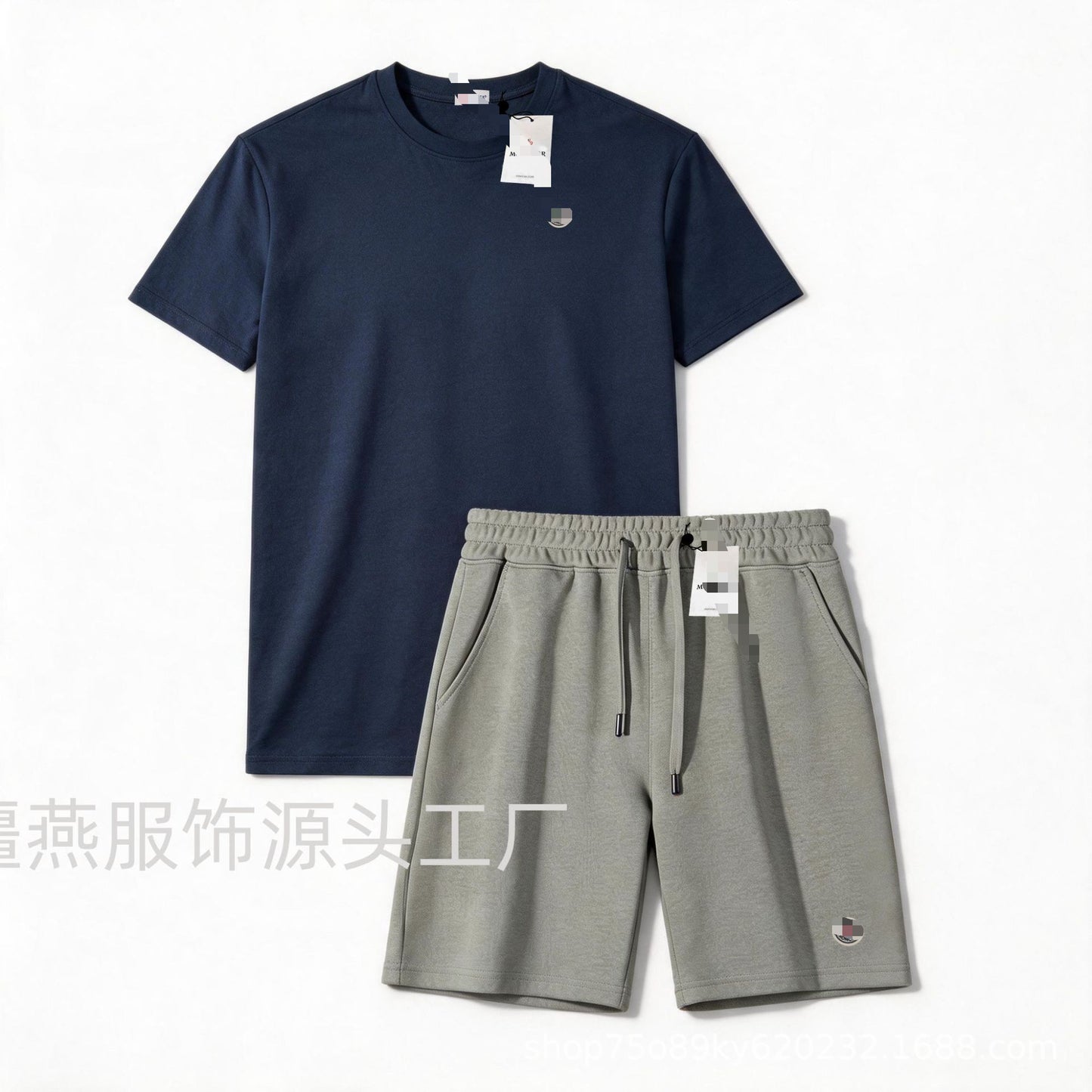 Conjunto versátil de pantalones cortos de algodón Hua para hombre auténtico + conjunto de dos piezas con etiqueta de cuello con cordón