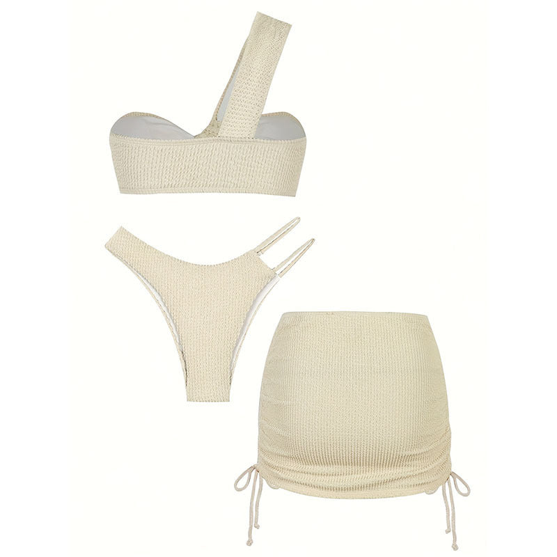 2026 Nuevo AliExpress 2026 falda de playa de color sólido de tres piezas en bikini sexy para mujer y bañador de aguas termales