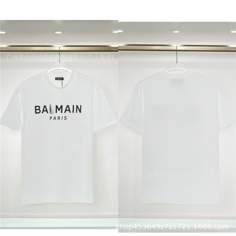 Versión correcta de la tendencia de lujo de París B: 26SS nuevo bordado unisex con cuello redondo, camiseta de algodón de manga corta y manga corta, comercio exterior
